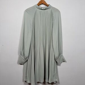 H&M Mint Green Floaty High Neck Pleated Dress, Size L